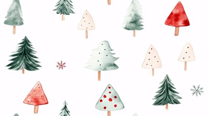Winter Wonderland Watercolor Christmas Trees Pattern 