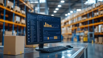 Warehouse Inventory Management On Computer, Generative AI