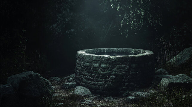 A chilling old well surrounded by darkness and haunted whispers.