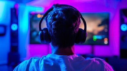 A gamer with neurodiverse traits using sensory-friendly tools, like customizable sound and visual settings, for a personalized gaming experience