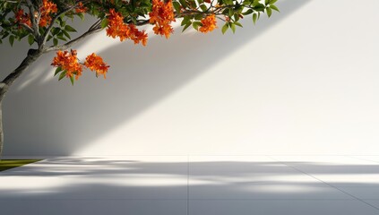 Minimalist White Wall with Plants and Flowers