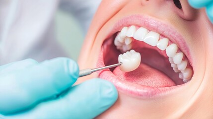 Applying filling to molar, patient reclined, focused dental care