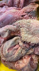 Fresh meat for sale in the meat market.Fresh Beef Mutton lamb for sale in a butcher shop.Meat on the stall. selling meat, pork, fish in local  traditional market. traditional butcher stall.