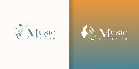 Mountains retro Guitar Music logo design