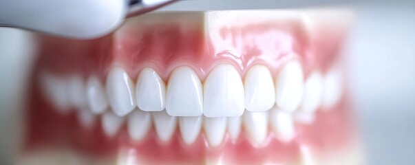Close-up of dental resin being applied, tooth detail, clean environment
