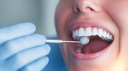 Fototapeta premium Close-up of dentist curing filling, patient reclined, sterile environment