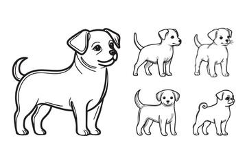 Line Art Cute Small Dog Pet Stand Pose Art Black and White Illustration Hand Drawn Clipart