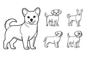 Black and white artwork depicting a cute pet dog at a stand