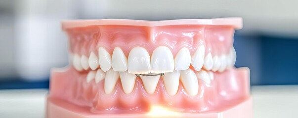 Obraz premium Curing light on filled tooth, detailed mouth close-up