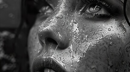 Obraz premium Water Droplets on Skin - A Close-Up Portrait