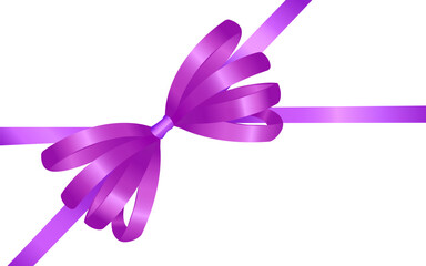 Vector realistic shiny purple ribbon with bow - gift wrapping decoration on white background. Christmas gift, valentines day, birthday wrapping element