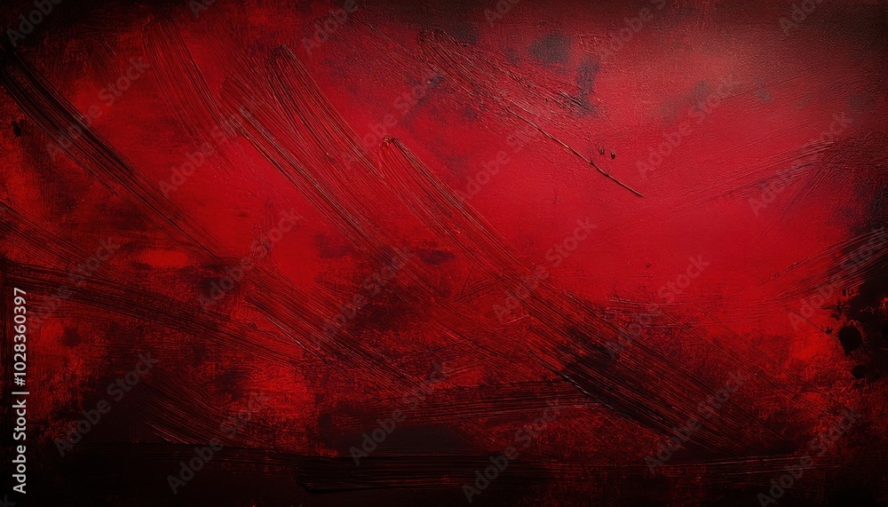 Poster deep crimson grunge texture with distressed brush strokes, dark scratches, and rugged patterns for i