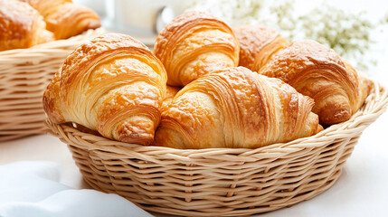 Golden-brown croissants, flaky and buttery, fresh from