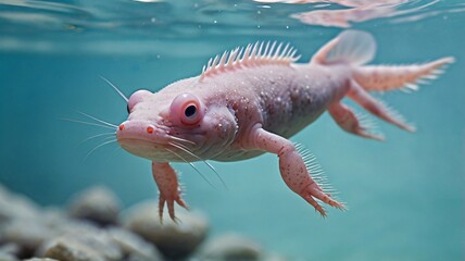 Obraz premium axolotl swimming in crystal clear water