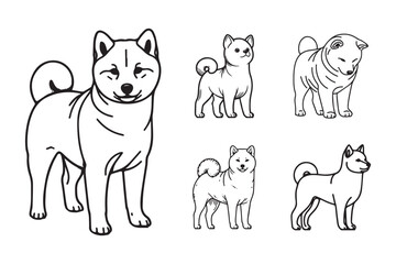 Line Art Cutie Shiba Japanese Dog Iconic Pet Stand Pose Art Black and White Illustration Hand Drawn Clipart