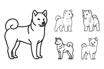 Line art of a cute Shiba Inu in a standing pose