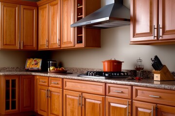 Fototapeta premium Elegant Kitchen with Light Wood Cabinets and Granite Countertops