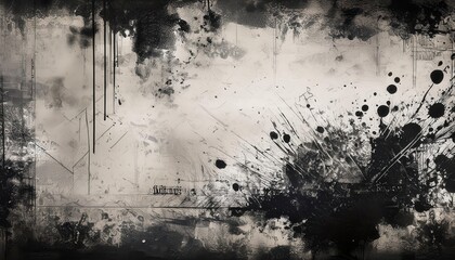 Fototapeta premium Abstract Grunge Ink Splash. High Contrast Monochrome Texture with Paint Splatters, Streaks, and Drips for Background or Distressed Art Projects, Digital Collage, and Industrial Design Elements