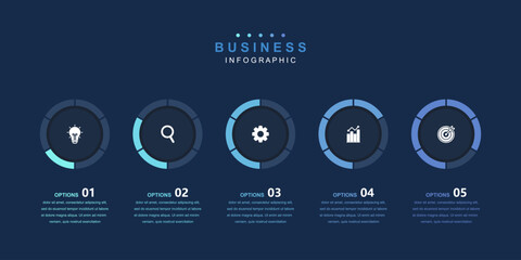 Naklejka premium Infographic elements template Business concept with icons and 5 options, workflow layout, icons, diagram, report, web design. Creative, vector, illustration.