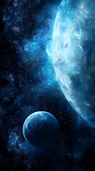Obraz premium A mesmerizing view of two planets in a starry sky with a watercolor effect.