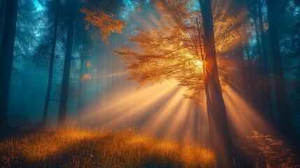 Sunlight shining trees forest grass morning sun rays background break dawn light technology fog searchlights wonder devotion sunbeams reaching towards heavens amazing inspiring
