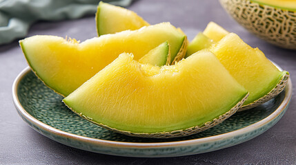 Juicy melon wedges with smooth, rich green flesh served