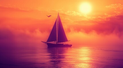 Sailboat sailing ocean sunset hazy fog ships sails underneath random arts bright sun camp half blood passages last light
