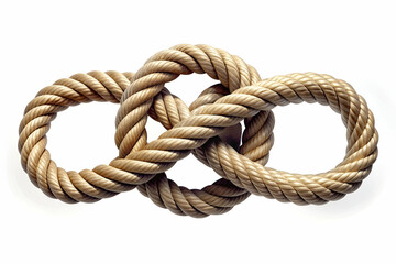 Obraz premium Rope with a knot isolated on a white background, perfect for instructional materials and nautical themes.