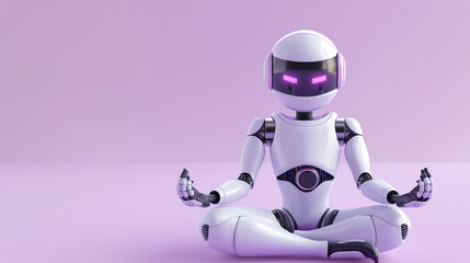 Fototapeta premium Robot doing yoga on light purple color