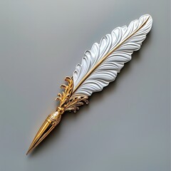 Ornate Gold and White Feather Quill Pen Luxury Writing Stationery