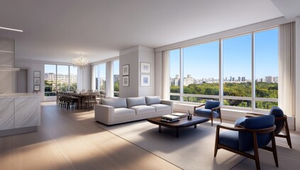 Fototapeta premium Scandinavian Living Room with Blue Accents