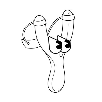 recommend clip art: Doodle cute character illustration wooden slingshot sticker outline