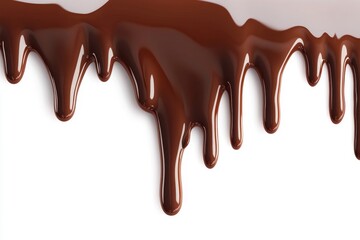 Melted chocolate dripping down on a white background.