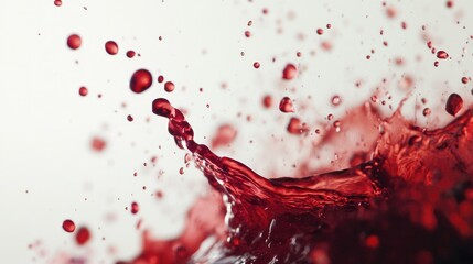 An elegant splash of red wine frozen in time, with vibrant droplets against a smooth white background, symbolizing celebration and indulgence in every pour.