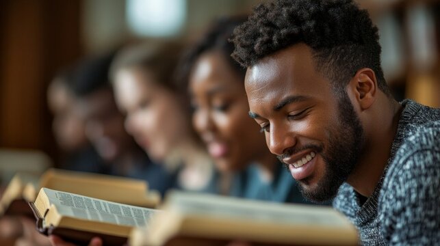 Diverse Group Reading And Studying Bible, Generative AI
