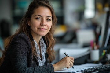 Fototapeta premium Professional Accountant Woman In Office Doing Accounting, Generative AI
