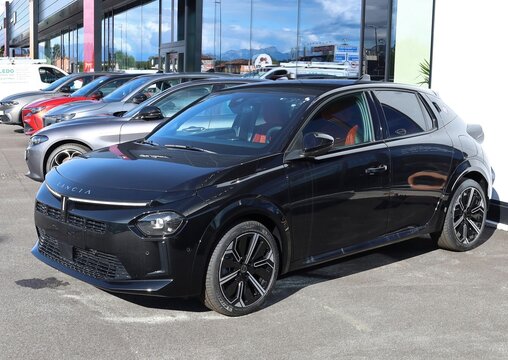 Tavagnacco, Italy. October, 11 2024. New electric Lancia Ypsilon outside the official dealer of the italian car automaker	