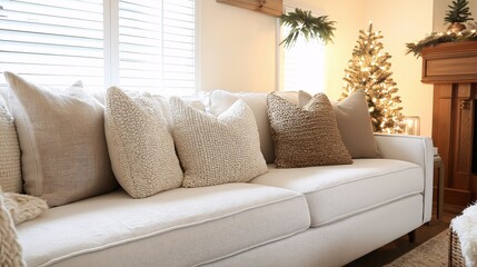 Cozy Living Room with Sofa and Holiday Decor