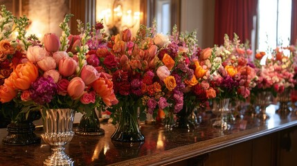 Colorful Floral Arrangements in Elegant Vases