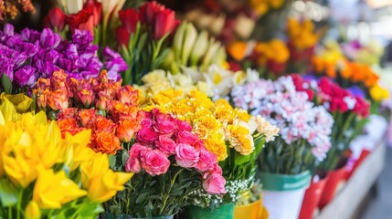 Vibrant Flower Market Arrangement in Bright Colors