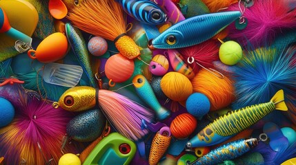 Colorful Assortment of Fishing Lures and Accessories