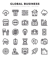 Set of Global Business Icons. Simple Lineal art style icons pack.