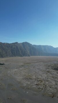 Aerial view jeep activirty at widodaren hills after sunrise