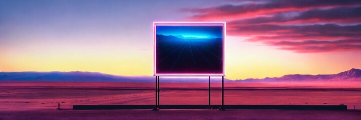 Neon synthwave billboard, AI generated