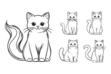 Black and white design depicts a cute cat in a joyful sitting position