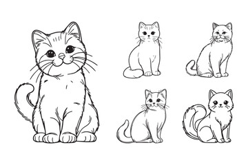 Fototapeta premium Cute cat depicted in a playful sitting pose through hand-drawn artwork
