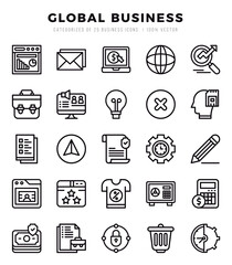 Global Business Icons Pack Lineal Style. Vector illustration.