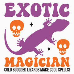 Exotic magician cold blooded lizards make cool spells retro t shirt design