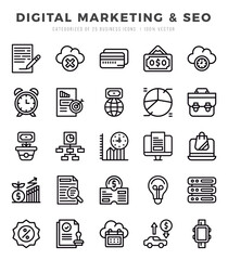 Digital Marketing & SEO Lineal icons collection. 25 icon set. Vector illustration.