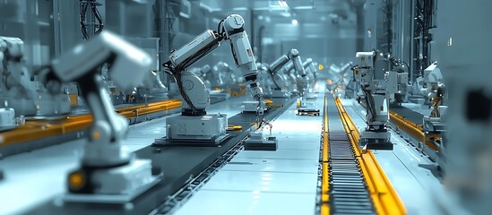 Image of an advanced robotic assembly line in a high-tech manufacturing setting.